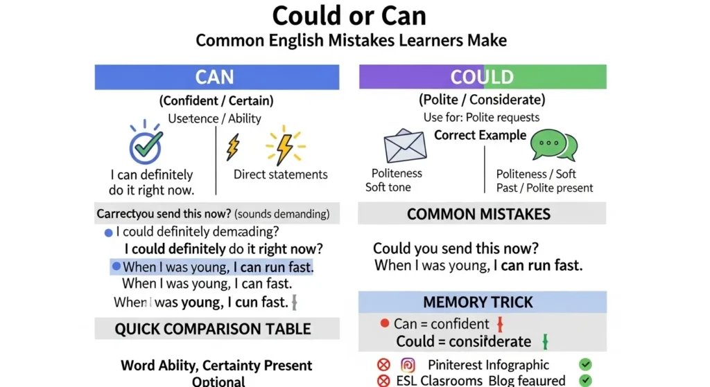 Common Mistakes with Could or Can