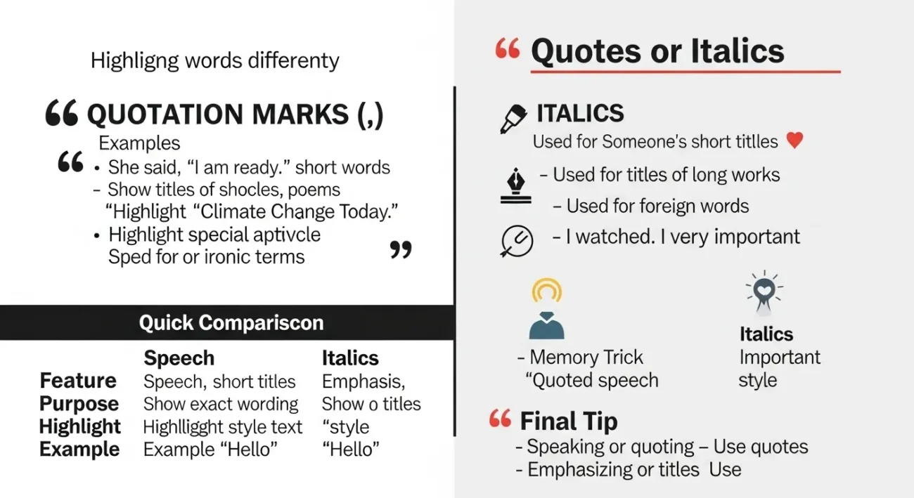 quotes or italics
