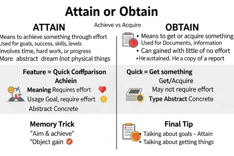 Attain or Obtain : Meaning, Usage, and Key Differences in 2026