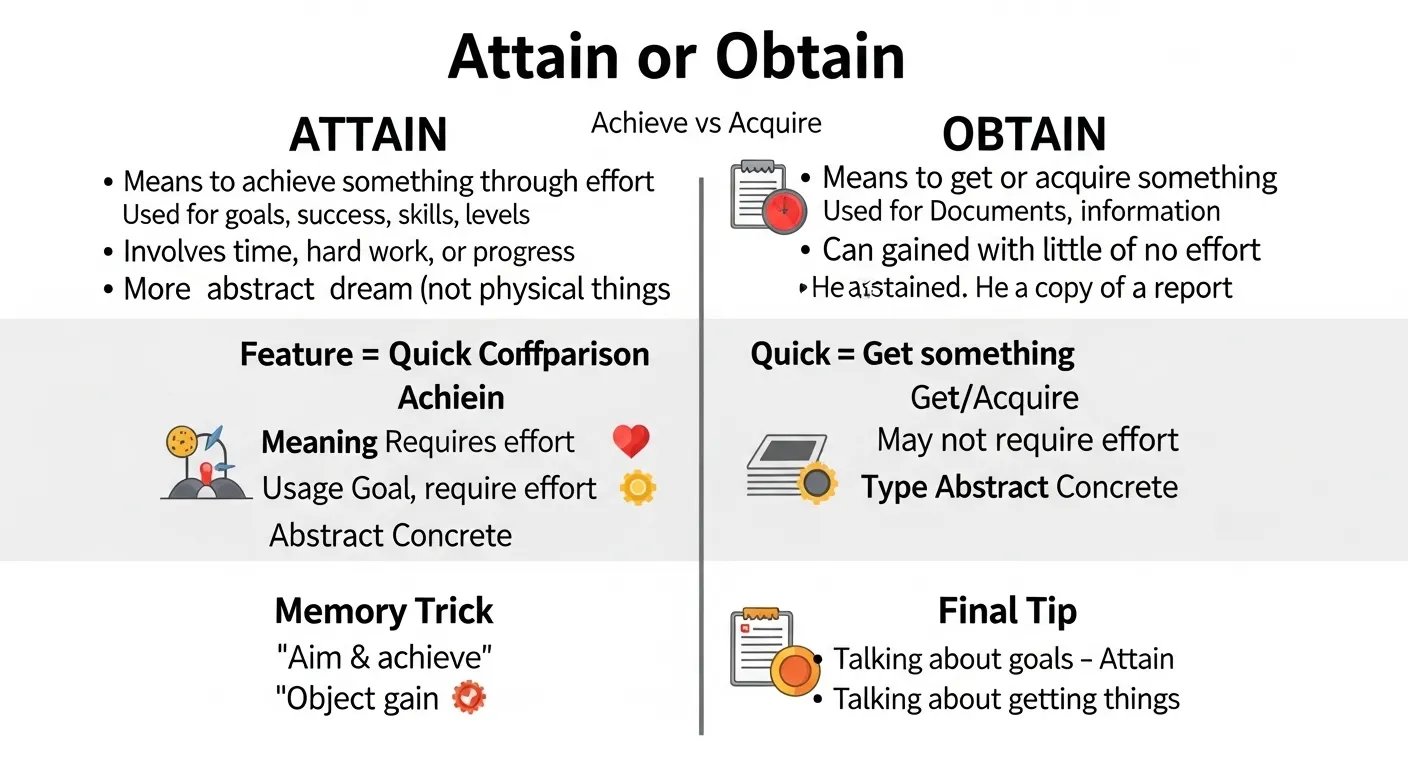 Attain or Obtain : Meaning, Usage, and Key Differences in 2026